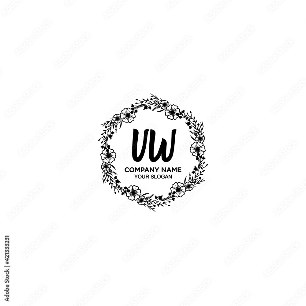 VW initial letters Wedding monogram logos, hand drawn modern minimalistic and frame floral templates