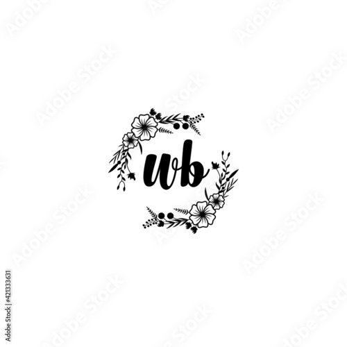 WB initial letters Wedding monogram logos, hand drawn modern minimalistic and frame floral templates