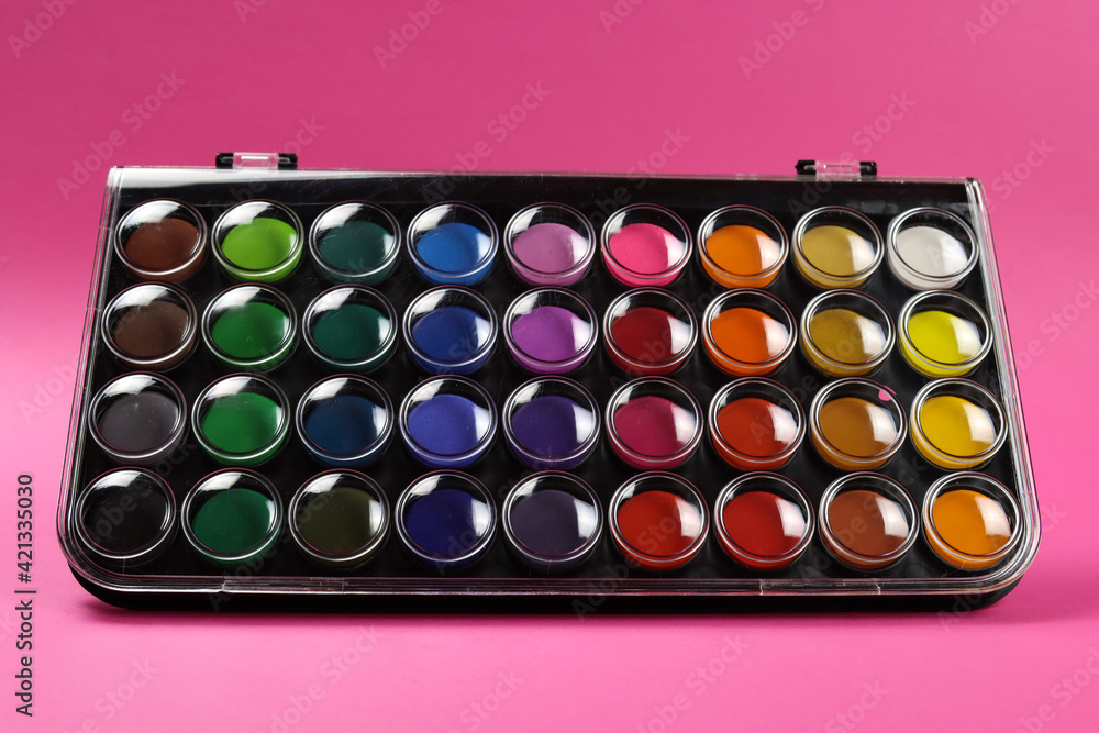 Set of watercolor paints with a closed lid Set of watercolor paints with a closed lid
