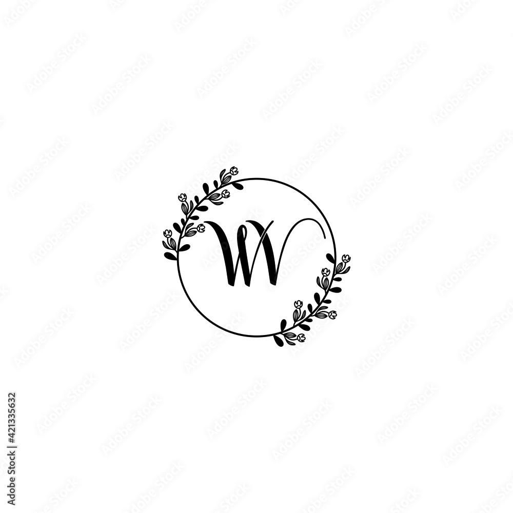 WV initial letters Wedding monogram logos, hand drawn modern minimalistic and frame floral templates