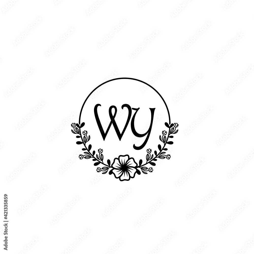 WY initial letters Wedding monogram logos, hand drawn modern minimalistic and frame floral templates