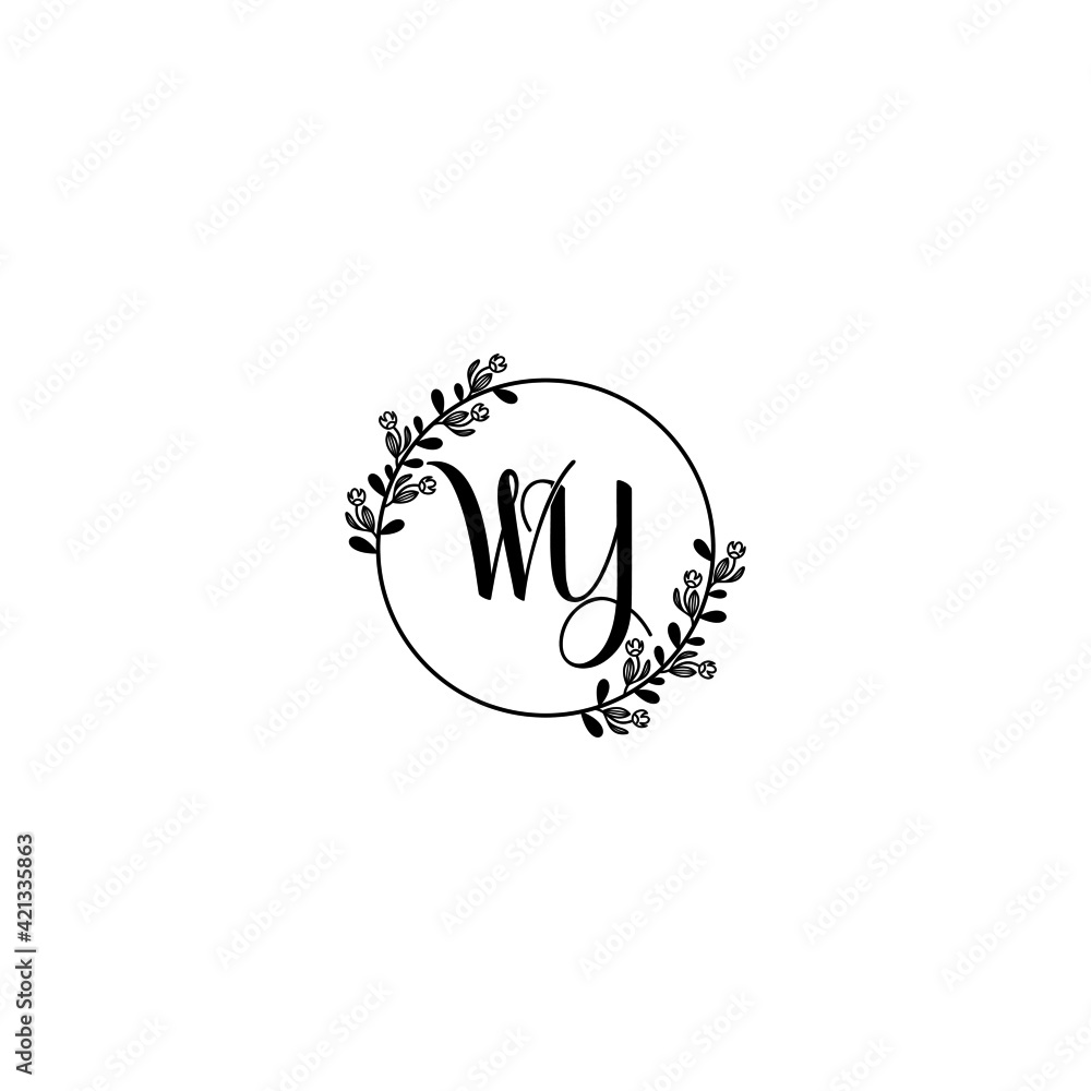 WY initial letters Wedding monogram logos, hand drawn modern minimalistic and frame floral templates