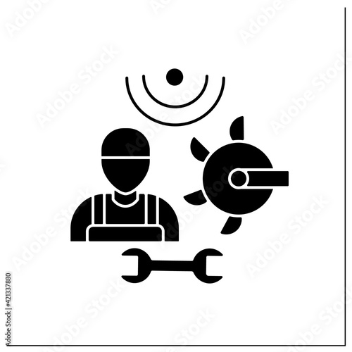 Machinery technician glyph icon. Person who specialize in repair.Working with different farm machines. Successful farming concept.Filled flat sign. Isolated silhouette vector illustration