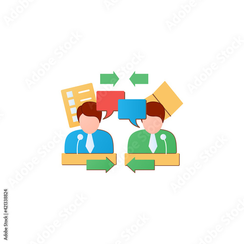 Candidates debate flat icon. Election campaign, briefing. Choice, vote concept. Democracy. Parliamentary or presidential elections. 3d vector illustration