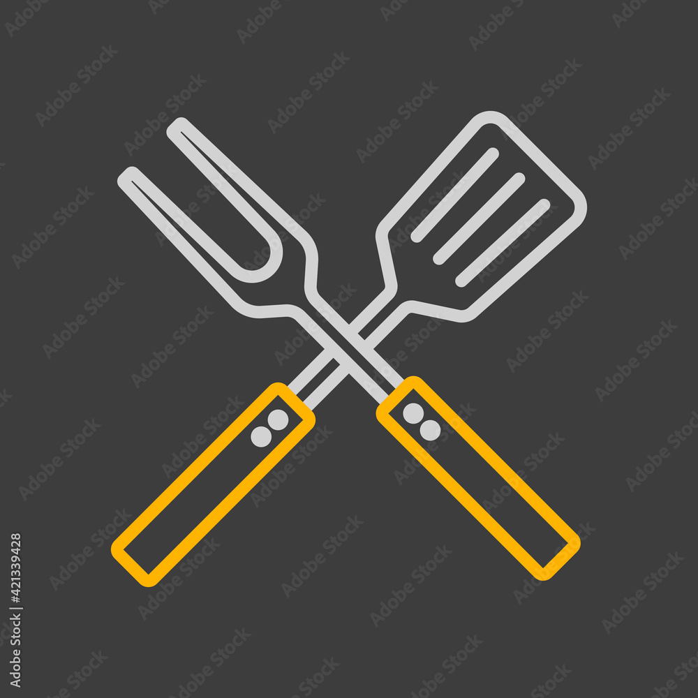 Big fork and spatula vector icon. Kitchen appliance Big fork and spatula vector icon. Kitchen appliance