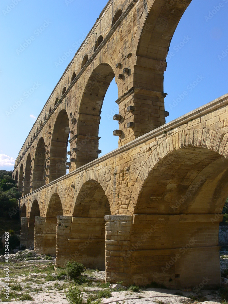 The Pont du Gard is an ancient Roman aqueduct bridge built in the first century AD in Southern France