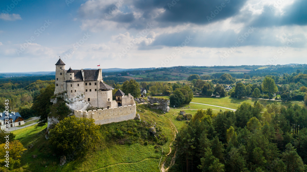 Bobolice Castle, an old medieval fortress or royal castle in the village of Bobolice, Poland