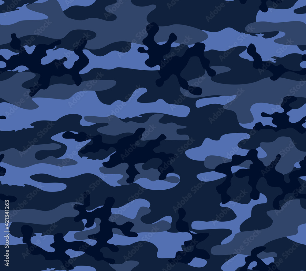 Blue army camouflage, dark background, vector pattern. Stylish design. Blue army camouflage, dark background, vector pattern. Stylish design.