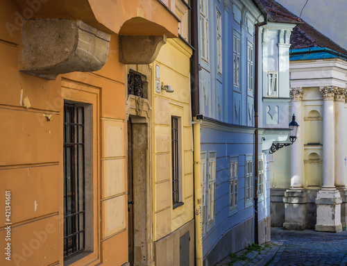 Photography Old houses on Zamocnicka street in historic part of Bratislava capital city, Slo