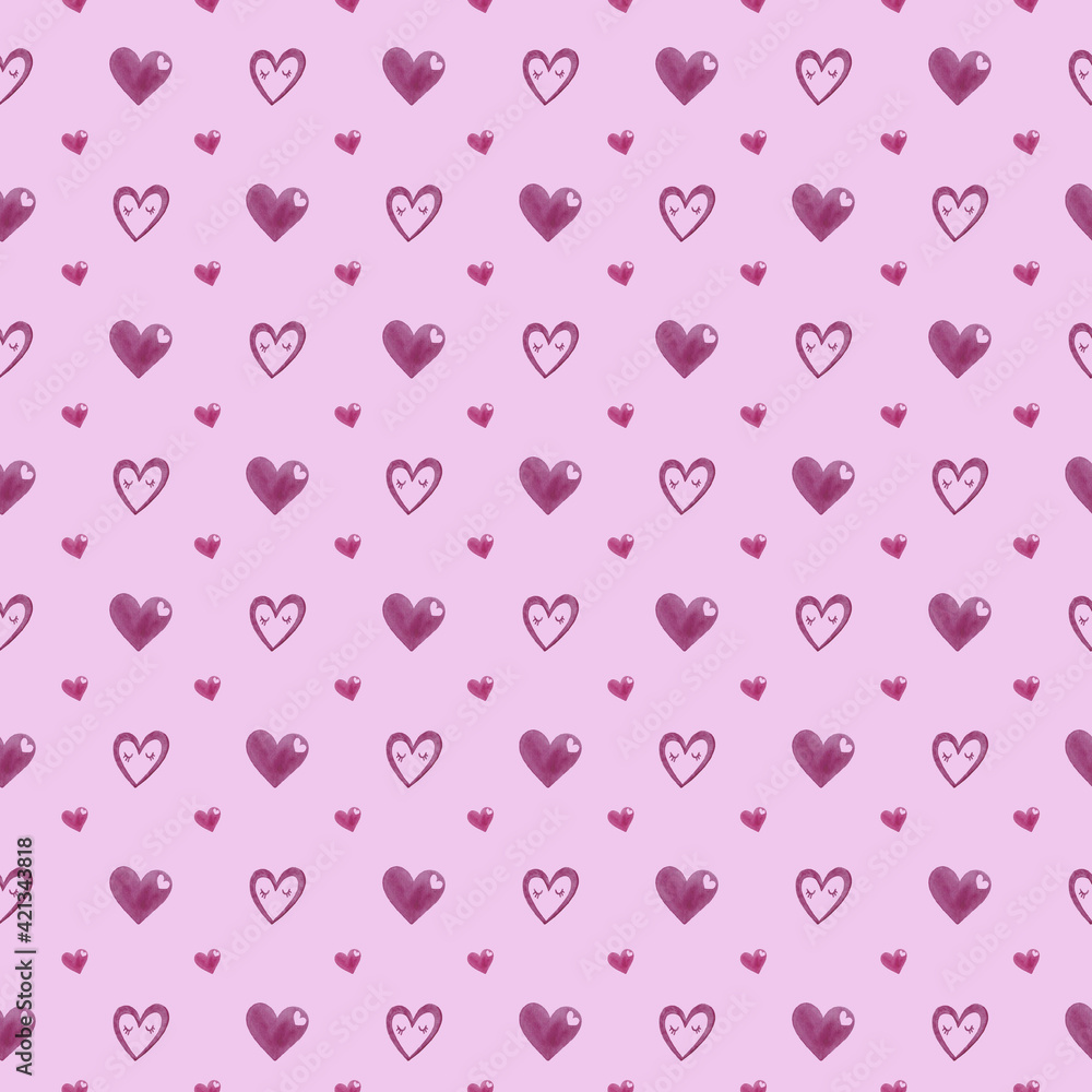 Simple heart shape seamless pattern in diagonal arrangement. Love and romantic theme background.