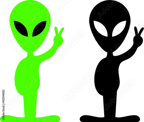 Vector illustration of the aliens with peace gesture
