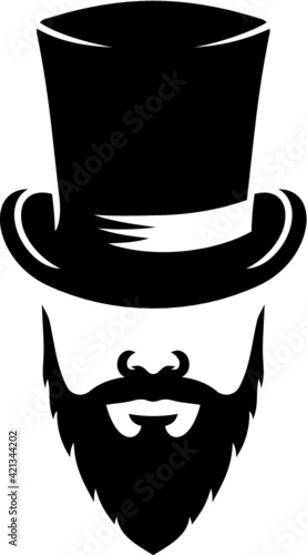 Vector illustration of the bearded hipster with top hat