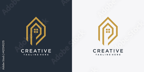 House logo design initial letter p with creative concept