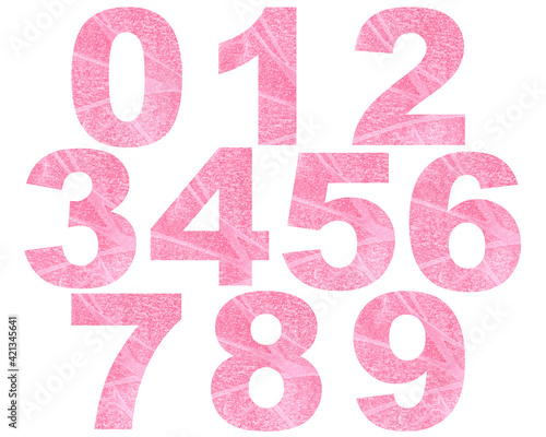 Watercolor pink numbers from 0 to 9