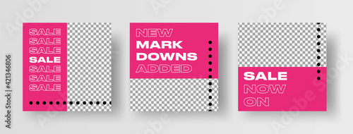 Social Media Ad Template for Sale Promotion. Modern Promotional Square Banner Set. Vector Advert Template for Fashion or Technology Sale Promo. 