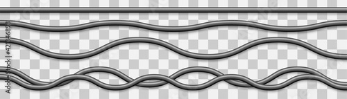 Curly wires with shadows, isolated on transparent background. Electrical cables vector illustration.