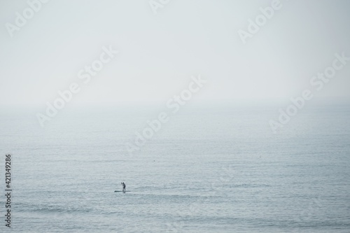 stand up paddler on ocean on foggy day © JaDeLissen