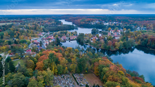 Panorama of the city of Łagów and Łagowskie Lake in Poland. View of the Castle of the Knights Hospitaller. photo