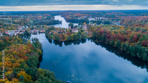 Panorama of the city of Łagów and Łagowskie Lake in Poland. View of the Castle of the Knights Hospitaller. © konradkerker