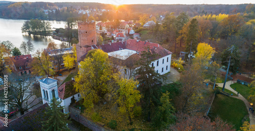 Panorama of the city of Łagów and Łagowskie Lake in Poland. View of the Castle of the Knights Hospitaller. photo