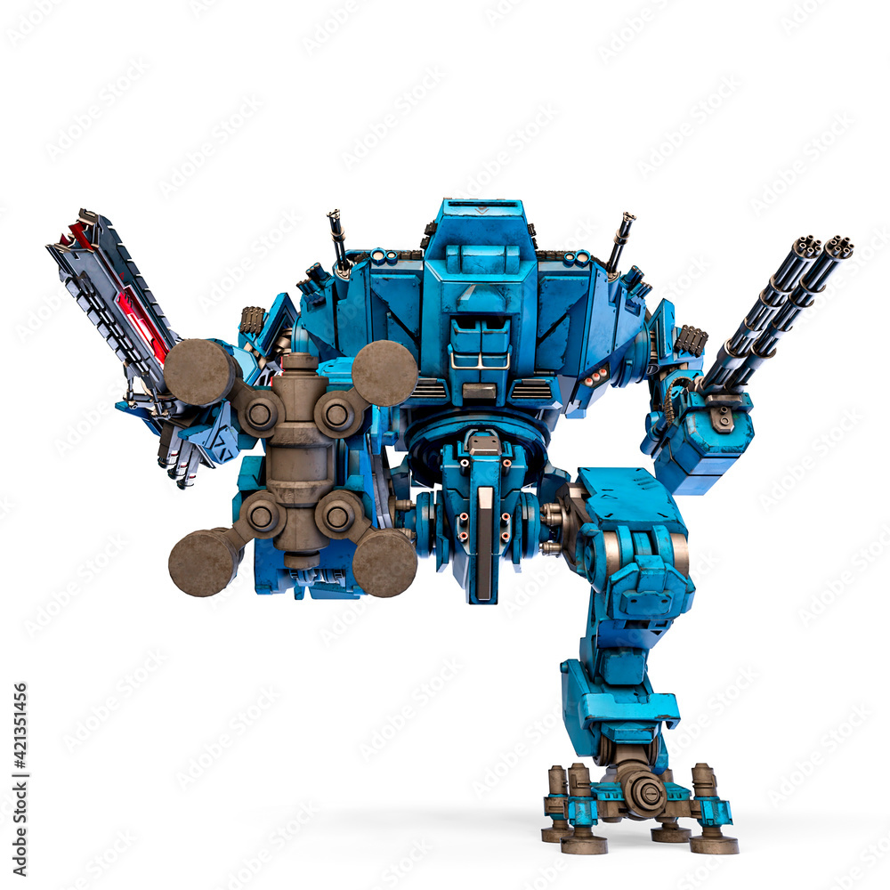 extreme war machine is stepping in white background front view extreme war machine is stepping in white background front view