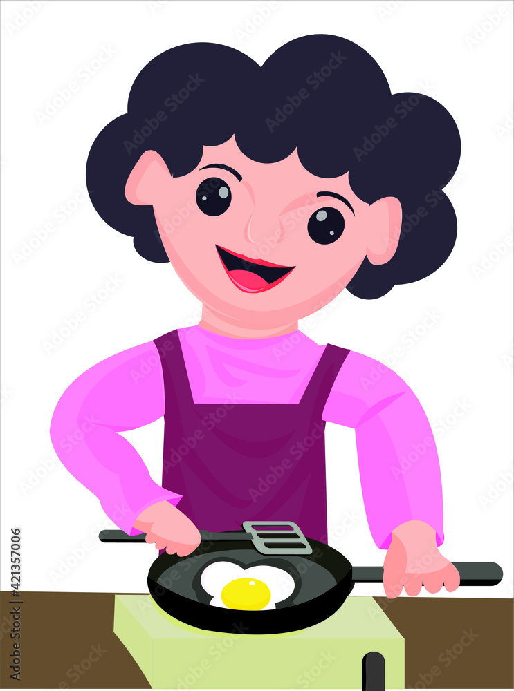 Mother cooking. Vector illustration of a woman cooking in the kitchen. Mother cooking. Vector illustration of a woman cooking in the kitchen.