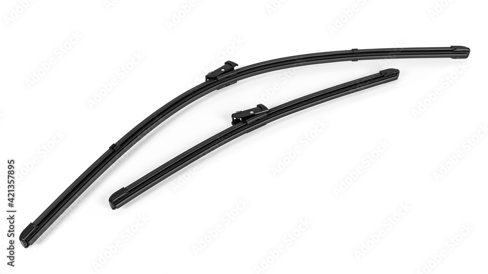 Pair of modern car wipers on white background