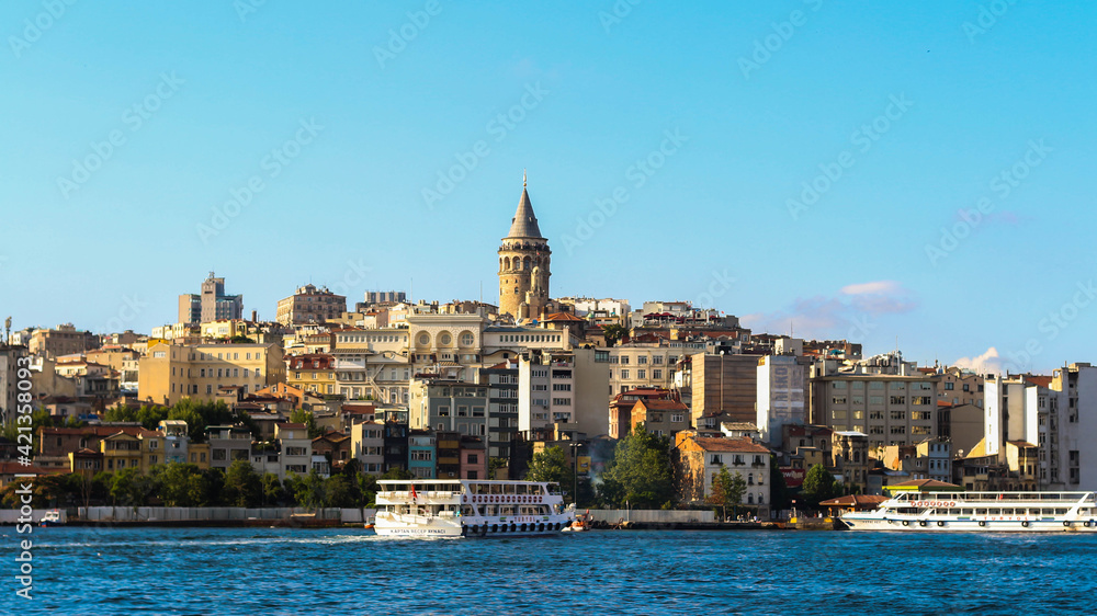 Fototapeta premium view of the bosphorus strait and galata tower 
