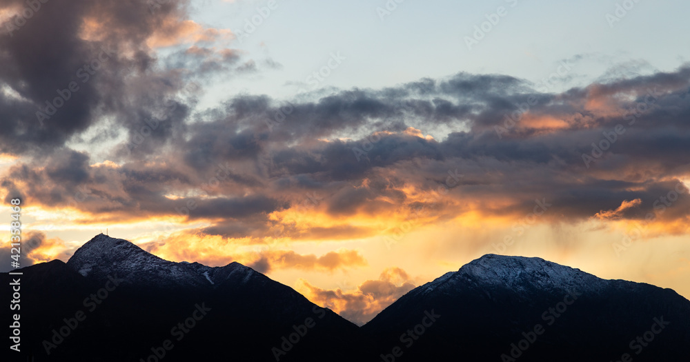 Sunset on the snow mountains