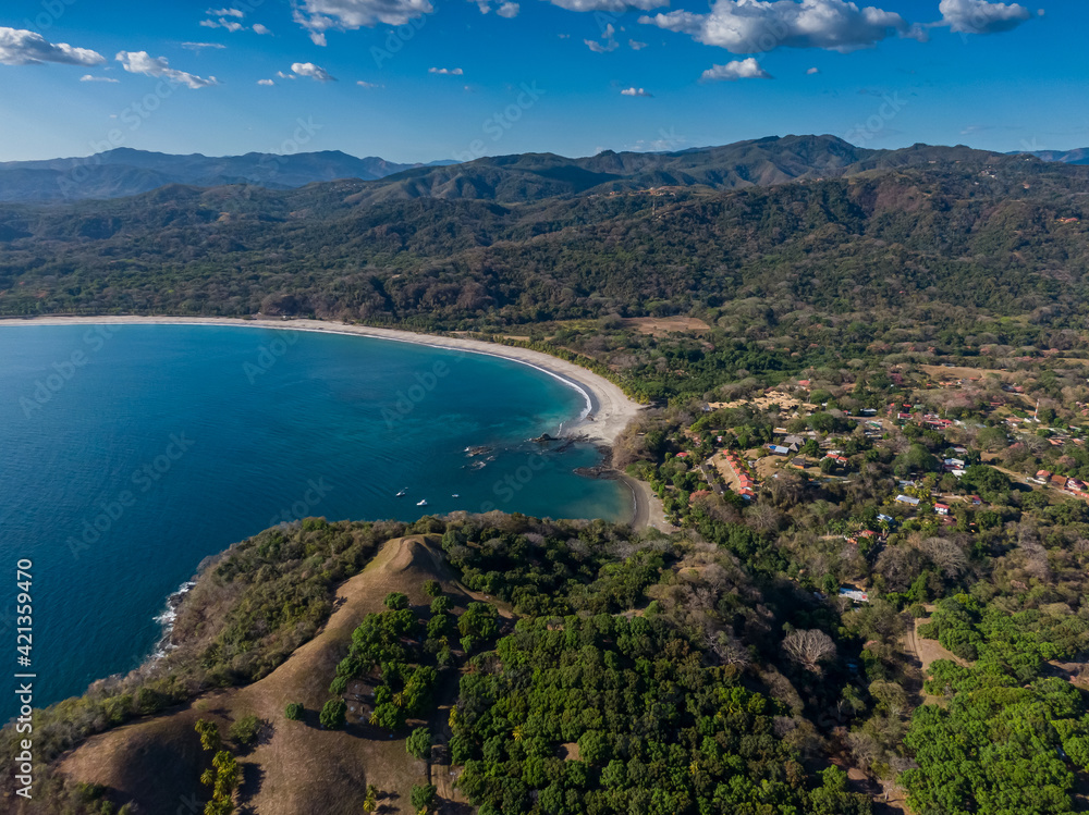 Beautiful aerial view of the Carrillo beach and ocean in Costa Rica