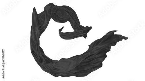 Beautiful flowing fabric of black wavy silk or satin. 3d rendering image.