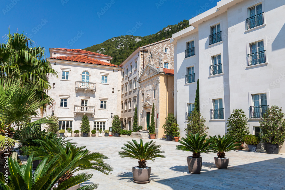 Square in front of St. Mark’s church in Perast, Montenegro