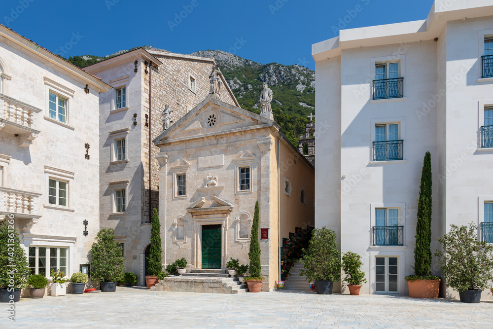 Square in front of St. Mark’s church in Perast, Montenegro