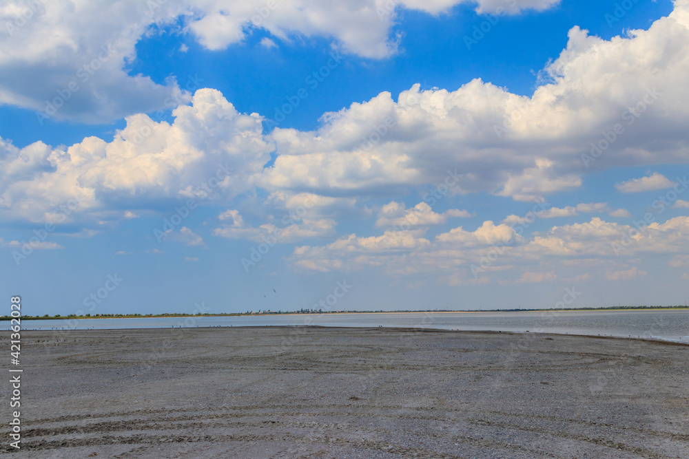 View of a salt Ustrichnnoe (oyster) lake in Kherson region, Ukraine
