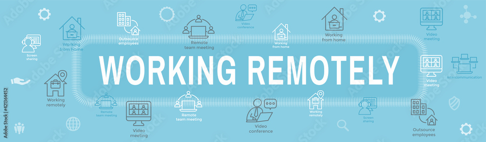 Remote work icon set with web header banner