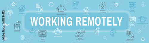 Remote work icon set with web header banner photo