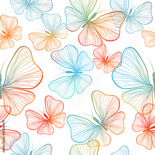 Seamless background rainbow butterflies. Vector illustration