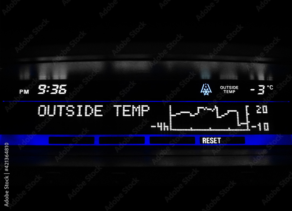 cars onboard computer shows the cold outside temperature