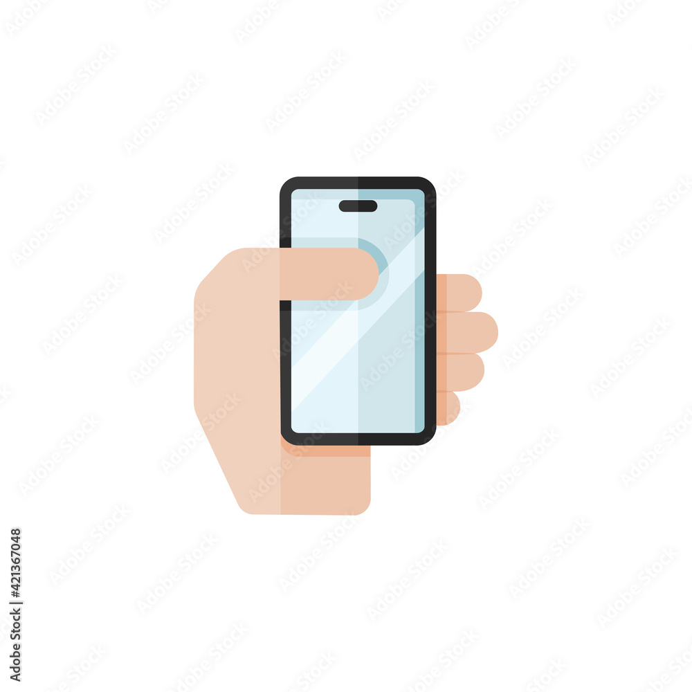 Smartphone in a hand. Mobile payment technology. Flat color icon. Commerce vector illustration