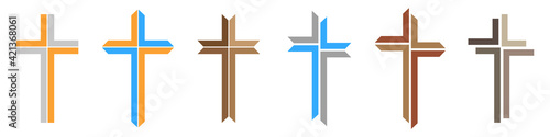 Christian cross icon. Set of abstract religion symbols. Vector illustration.