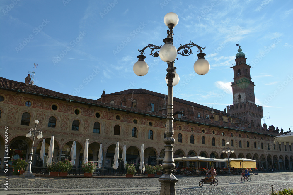 Square in Italy with a street lamp
