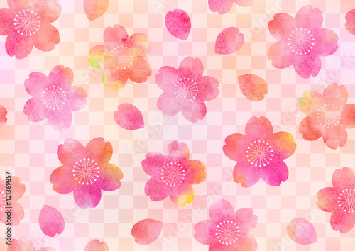 手書き 手描き 水彩 桜のパターン