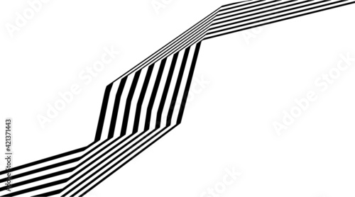 Abstract black and white stripes bent ribbon geometrical shape isolated on white background