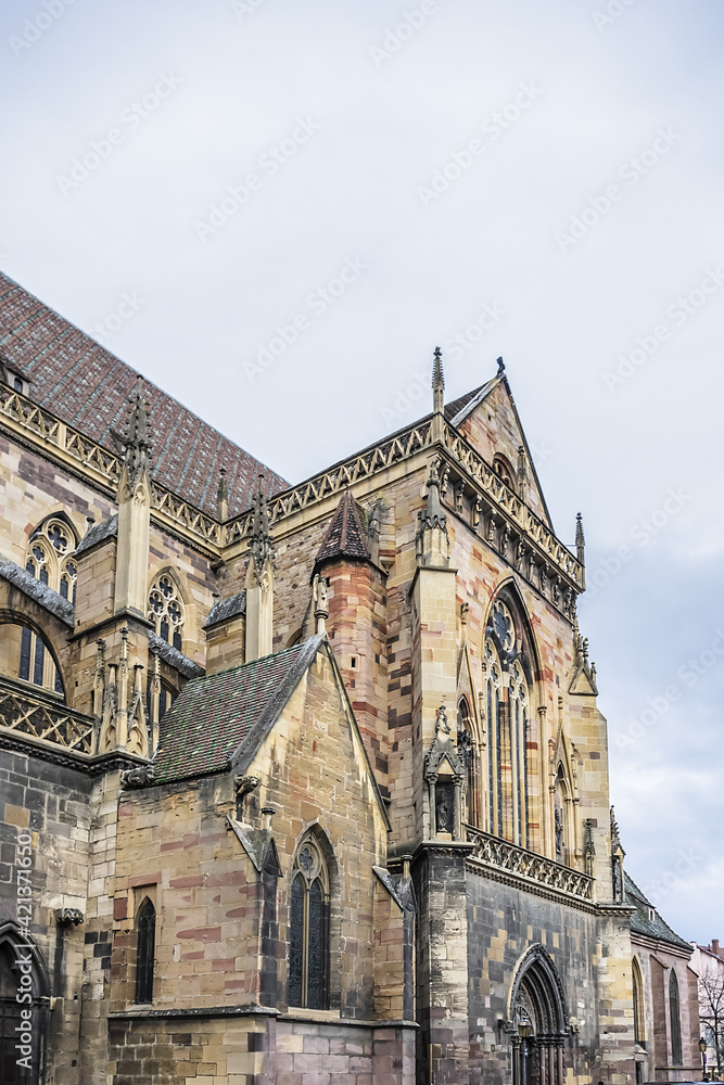 Cathedral of Saint Martin (Eglise Saint Martin). Built between 1235 and 1365 Saint Martin collegiate church is important example of Gothic architecture in Alsace. Colmar, Alsace, France.