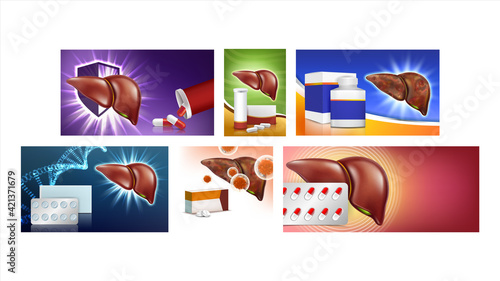 Liver Treat And Protect Promo Posters Set Vector