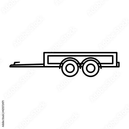 Small car trailer icon. Black contour linear silhouette. Side view. Vector simple flat graphic illustration. The isolated object on a white background. Isolate.