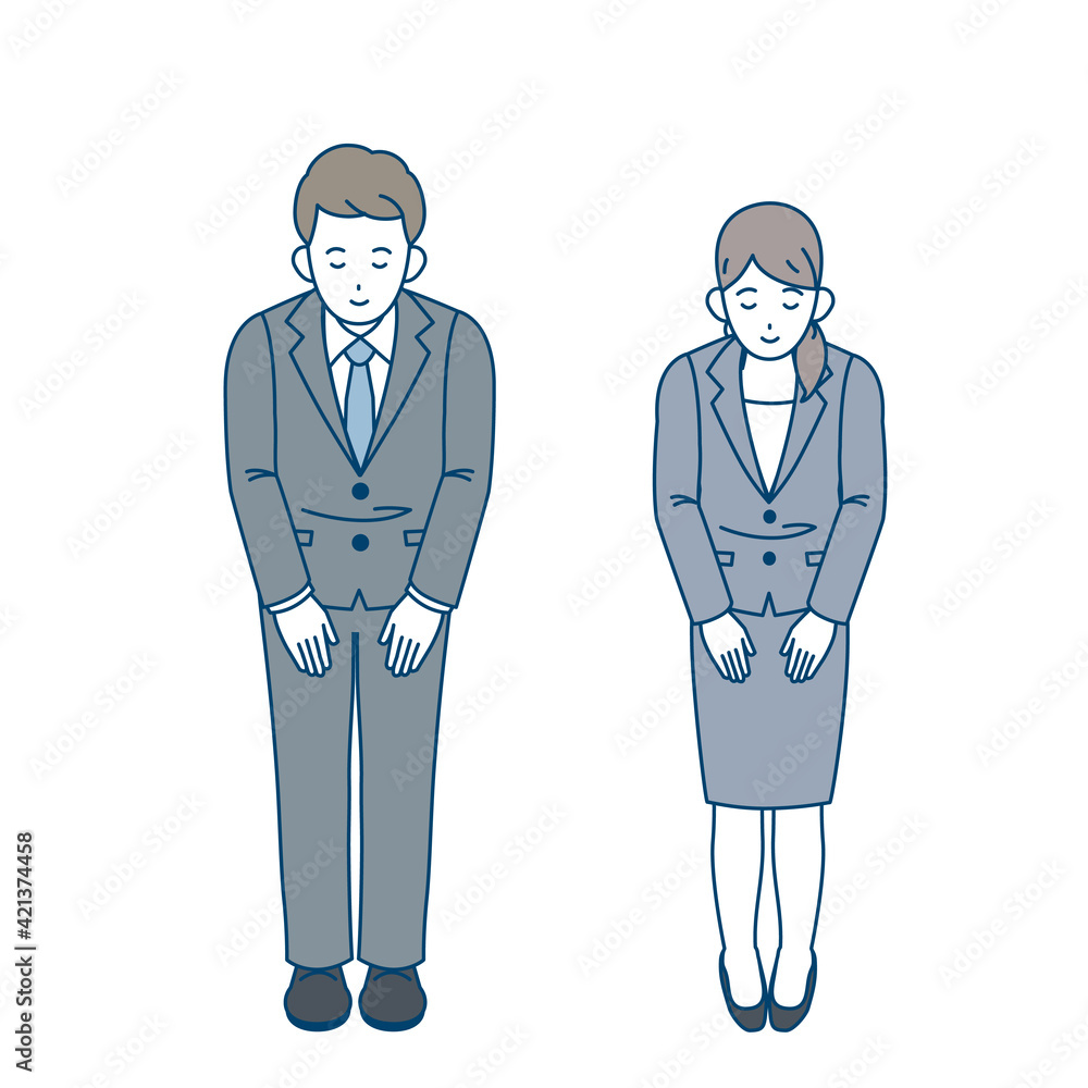 日本の礼儀作法 お辞儀 立礼 男女 全身 イラスト素材 Stock Vector Adobe Stock