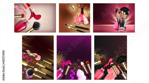 Beauty Salon Creative Advertise Banner Set Vector