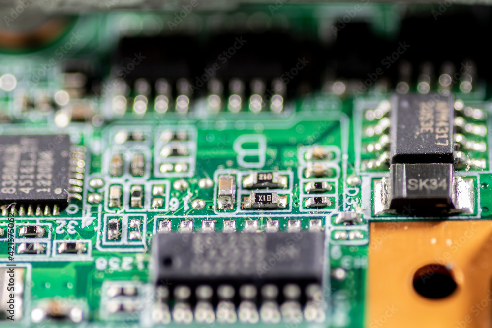 detail with selective focus of an electronic circuit board in Brazil detail with selective focus of an electronic circuit board in Brazil