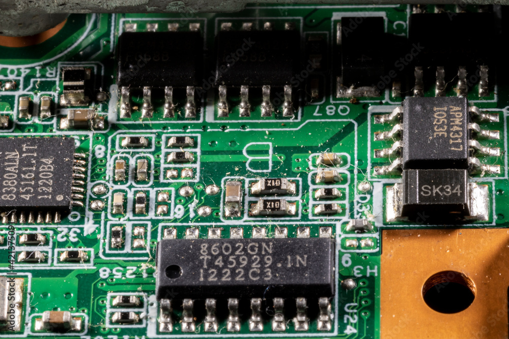 detail with selective focus of an electronic circuit board in Brazil detail with selective focus of an electronic circuit board in Brazil
